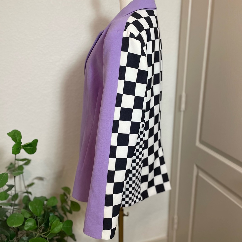 ASOS DESIGN x Christian Cowan Purple Blazer w/ Checkerboard Sleeves & Back - Picture 3 of 9